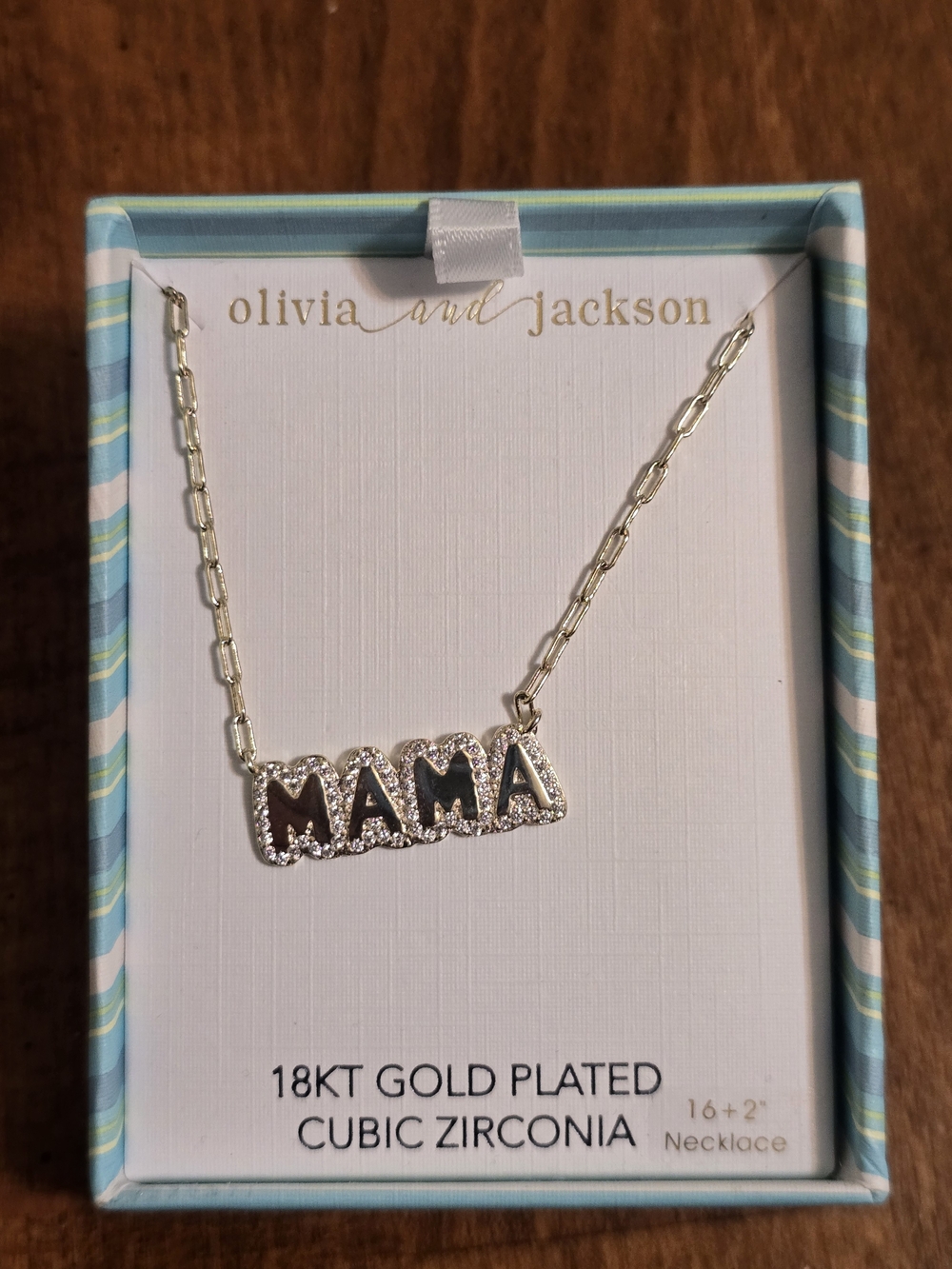 Gold-Plated 'MAMA' Cubic Zirconia Necklace - Gold